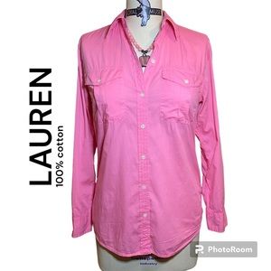 Lauren 💗PINK💗 Button Down Long Sleeve 100% Cotton Blouse 👚 X Small